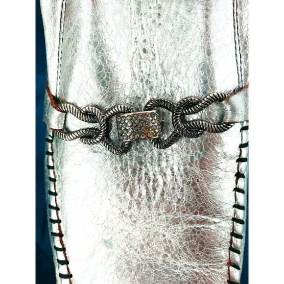 Aurelio Garcia Fiesso Square Toe Silver FI-8068 Leather Dress Loafers Men's 13 - Picture 4 of 12